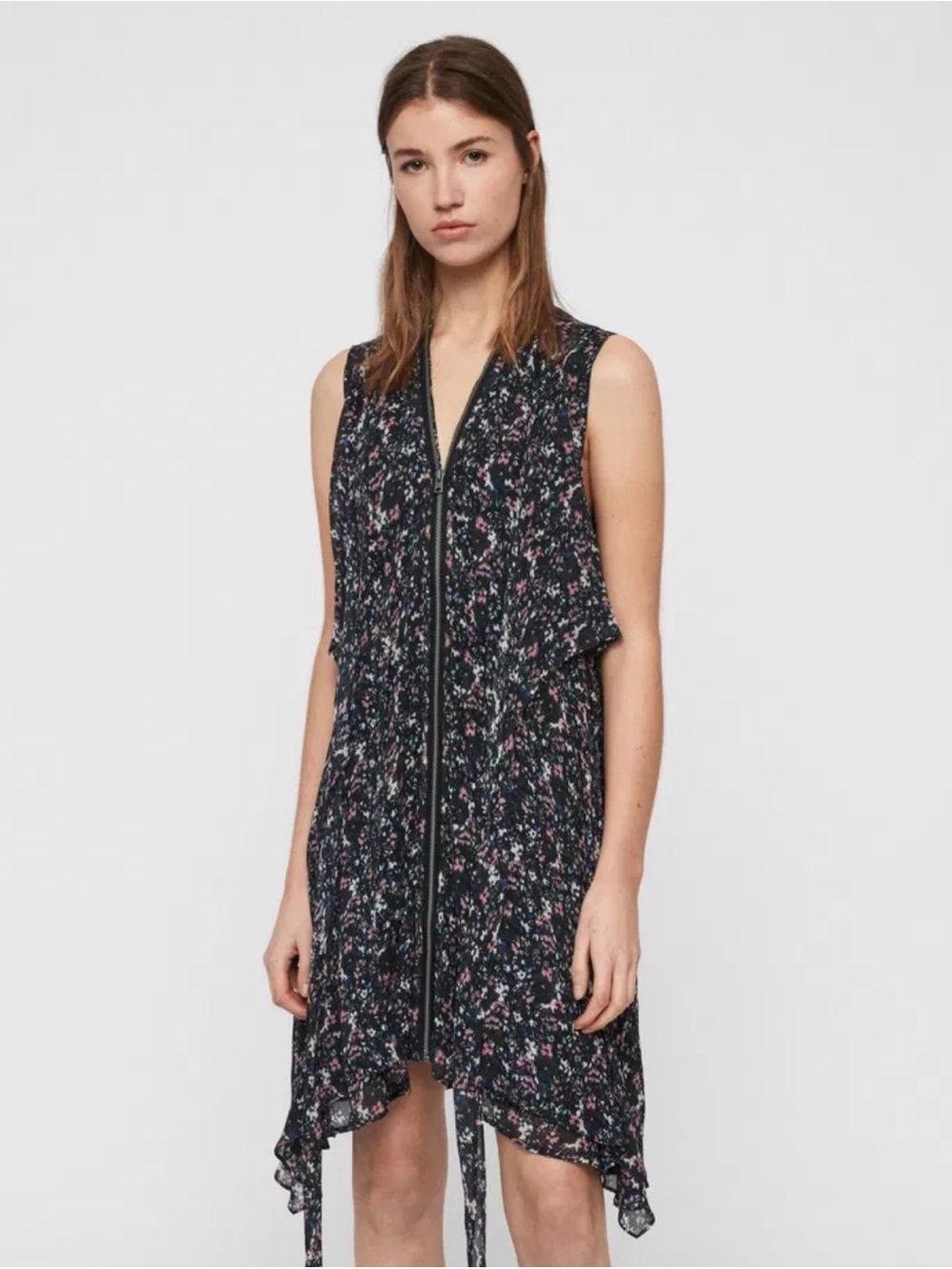 All Saints Jayda Floral Zip-Front Dress